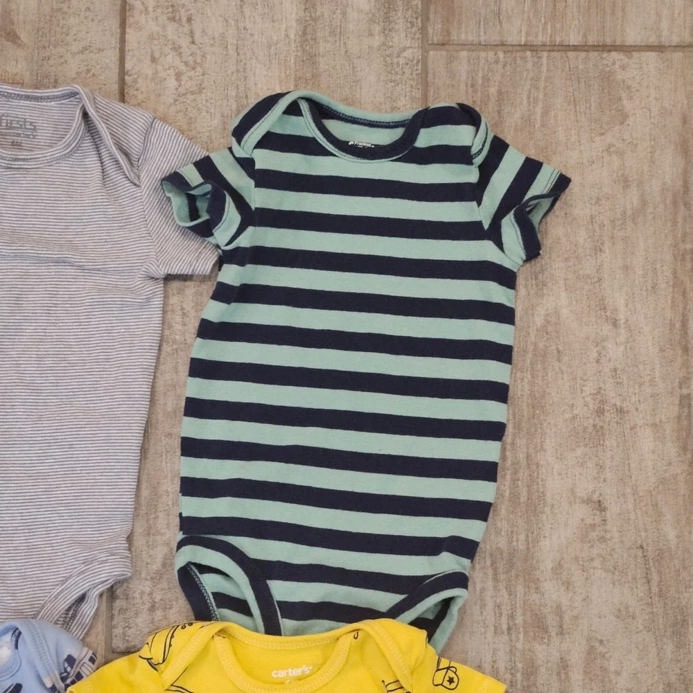 Carter's Bodysuits‎ Kids Size 6M 15 Piece Lot Stripes Animals Vehicles Infant